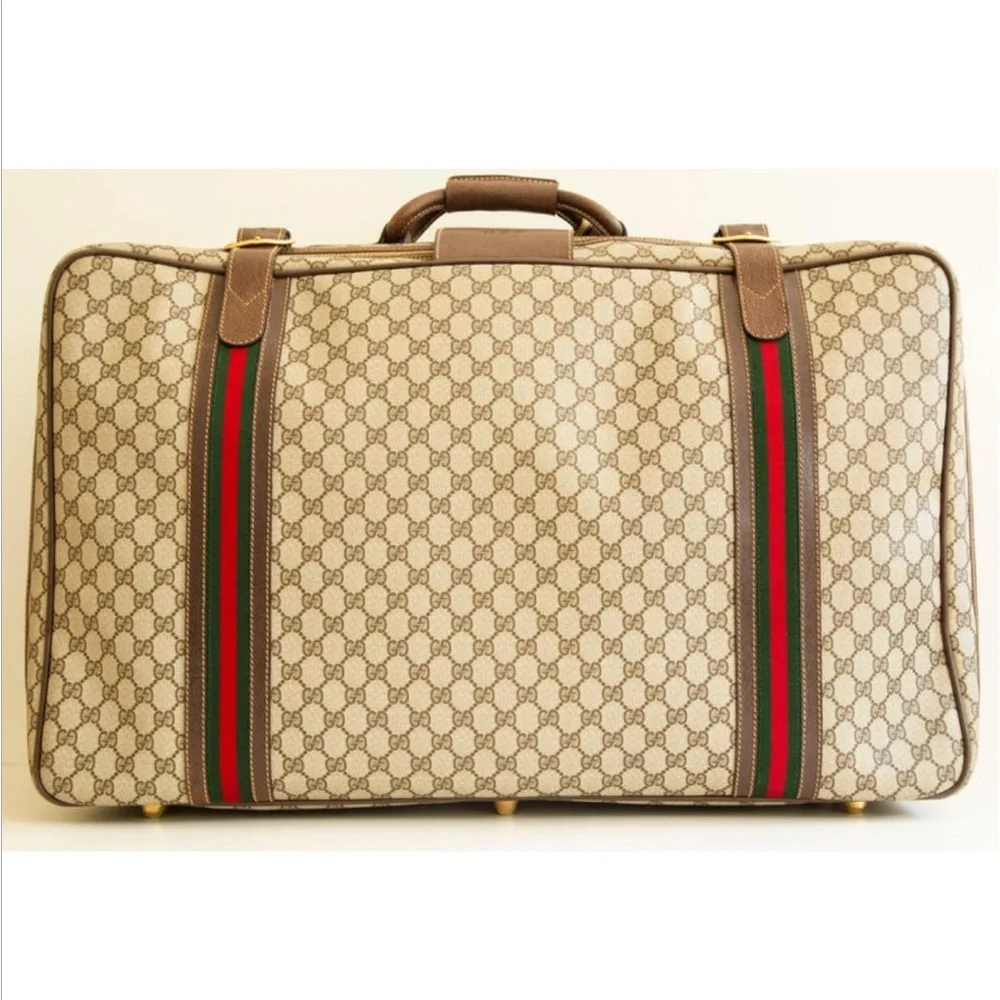Must go!!XXL AUTHENTIC RARE 1970s Gucci Beige and Brown Travel Bag